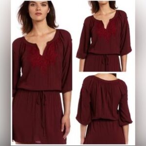 Lucky Brand Burgundy Embroidered Dress